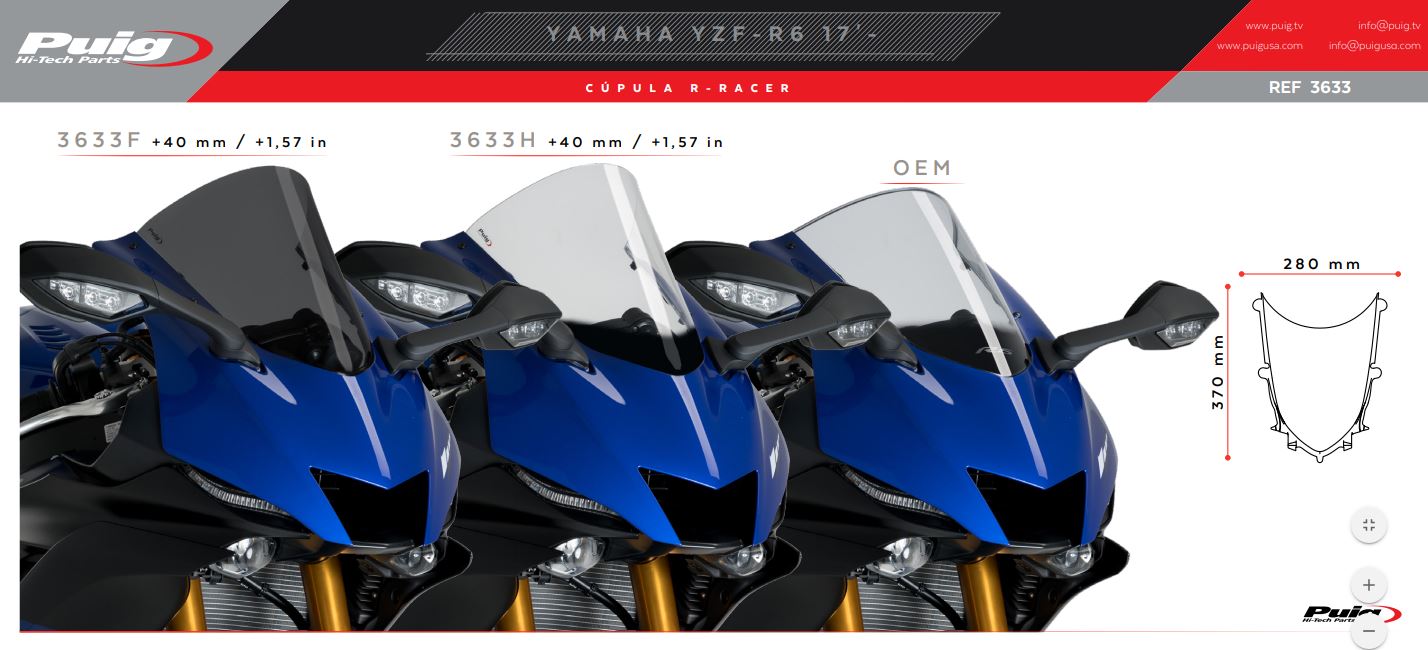 YZF-R6(17-20) Puig screen R-Racer OEM+40mm_Windshield 風鏡_Puig_